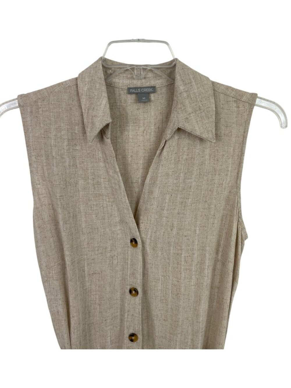Falls Creek Sleeveless Beige Button-Front Midi Dress w/Belt Size Womens MED - Picture 3 of 11